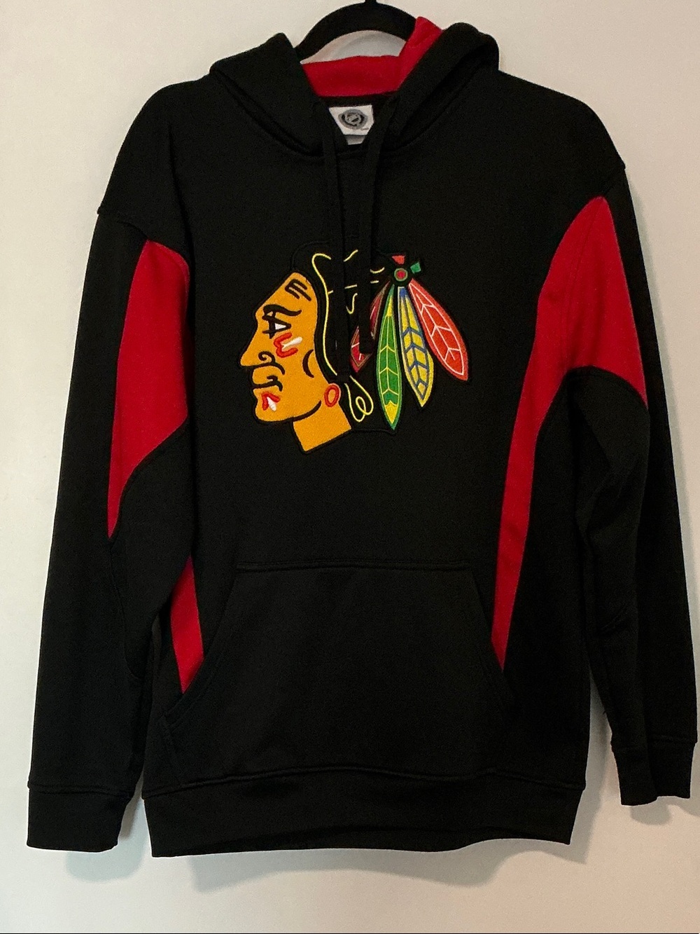 NHL Black Hoodie with Red Panels and Chicago Blackhawks logo